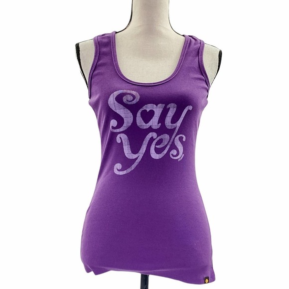 LIFE is Good Sleep Purple Say Yes Graphic Racerback Sleeveless Tank Top NWT - Picture 1 of 11